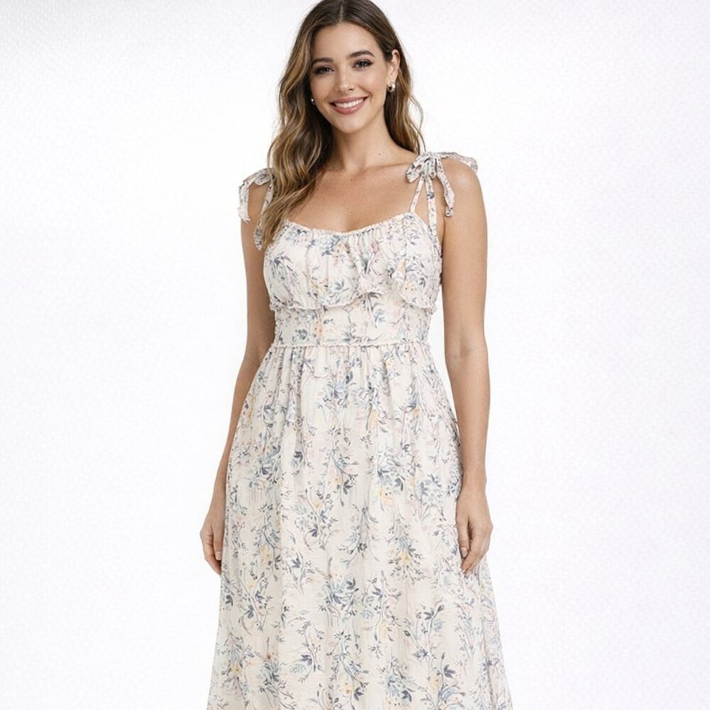 Motherhood Floral Dress with Ruffle Straps